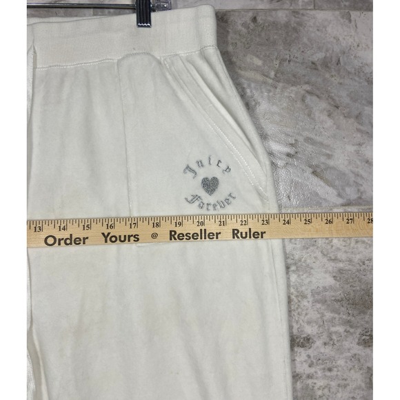 Juicy Couture White Velour Lounge Pants Rhinestone Logo Flare Plus Sz 2X  Y2K - Picture 7 of 11
